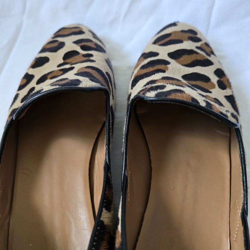 Aquatalia Leopard Calf Hair Loafers Womens 9M Pointed Toe Smoking Flats Italy - Picture 2 of 11